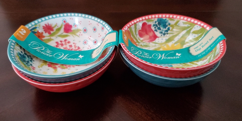 The Pioneer Women Dip Bowl Teal/Coral Set Of 4